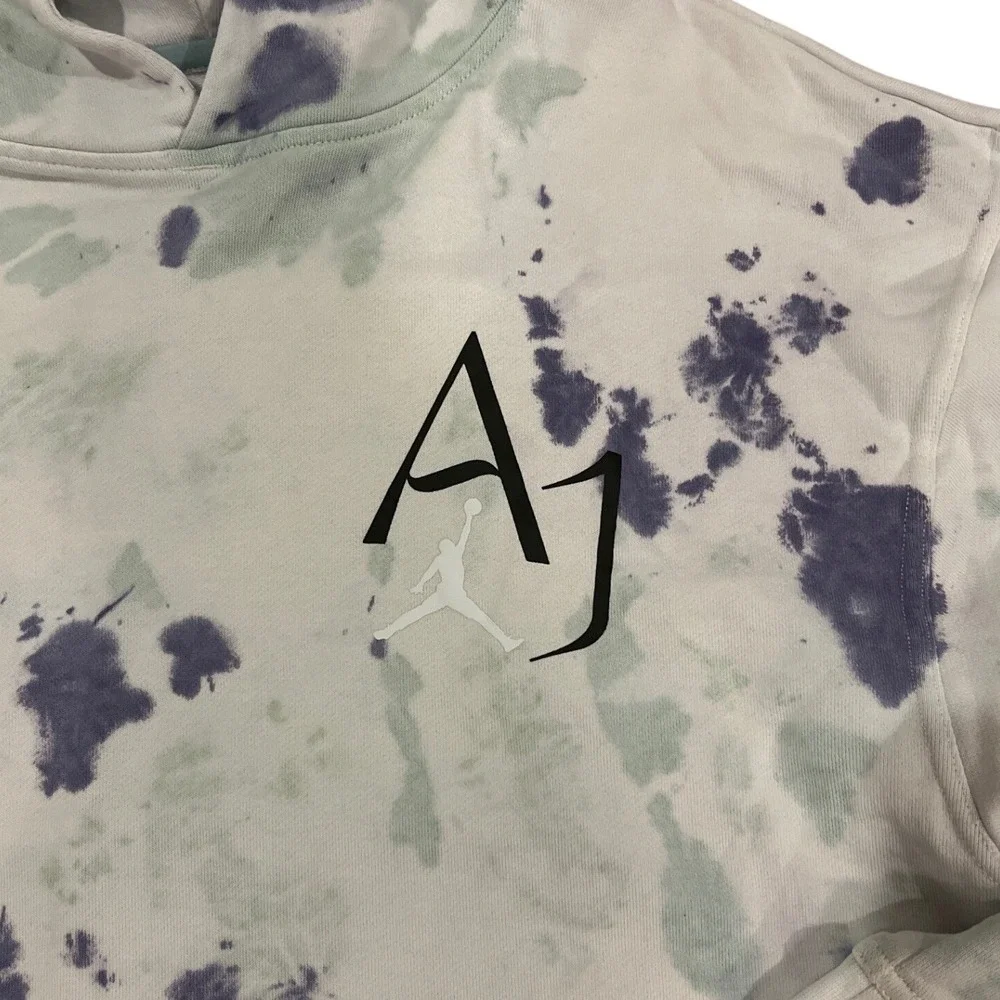 Jordan AJ Tie Dye Hoodie Mens Large Grey Navy White Fleece Pullover Jumpman Logo